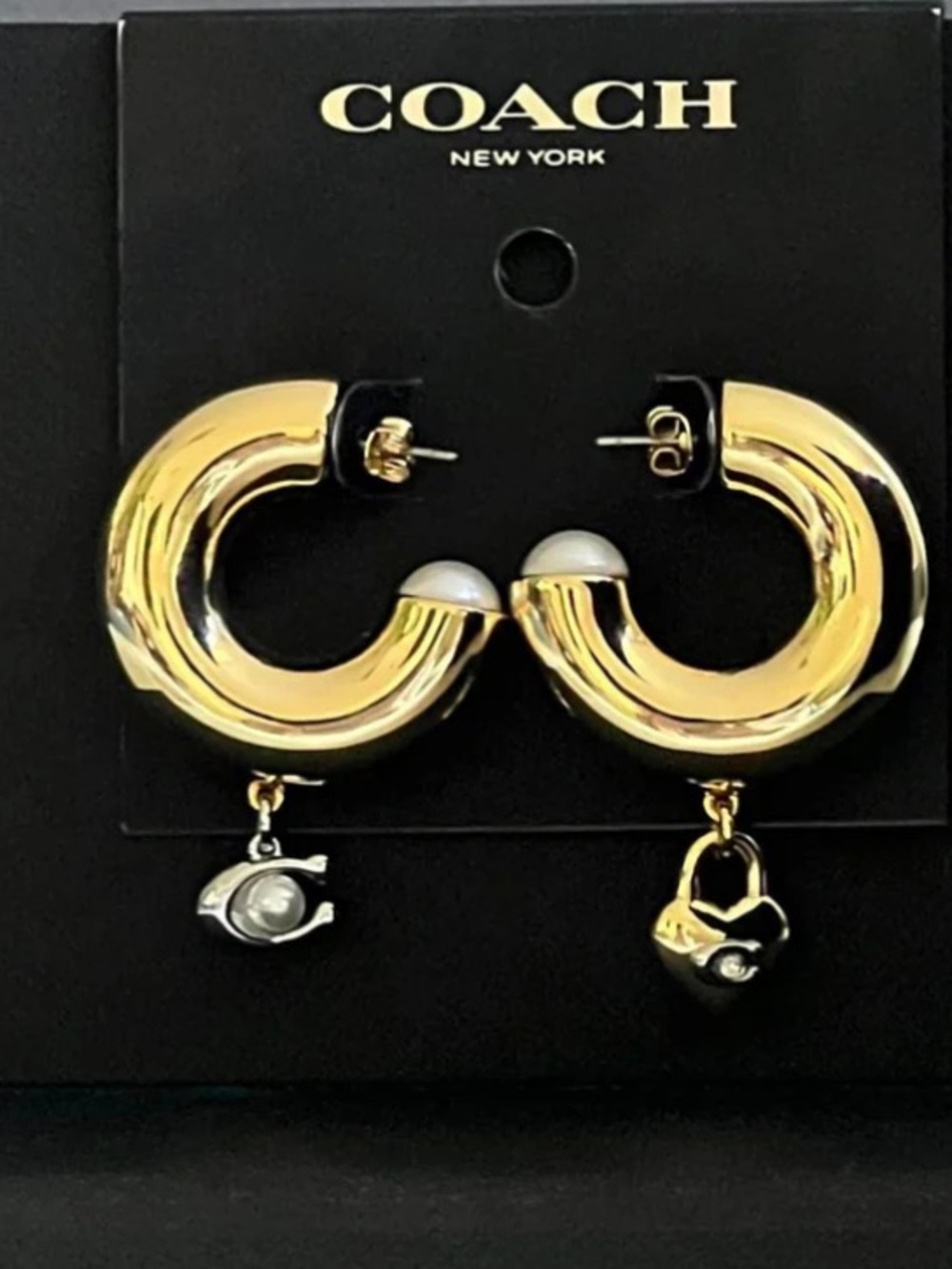 COACH Signature Heart Chubby Hoop Earrings. Like New!